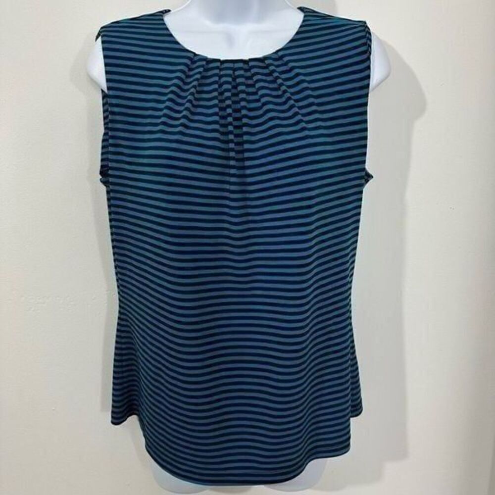 Calvin Klein, black and blue stripe sleeveless blouse size M. A590